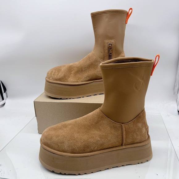 UGG WOMEN'S CLASSIC DIPPER Platform SUEDE SHEARLING LINED BOOTS CHESTNUT US 10 - Picture 5 of 16